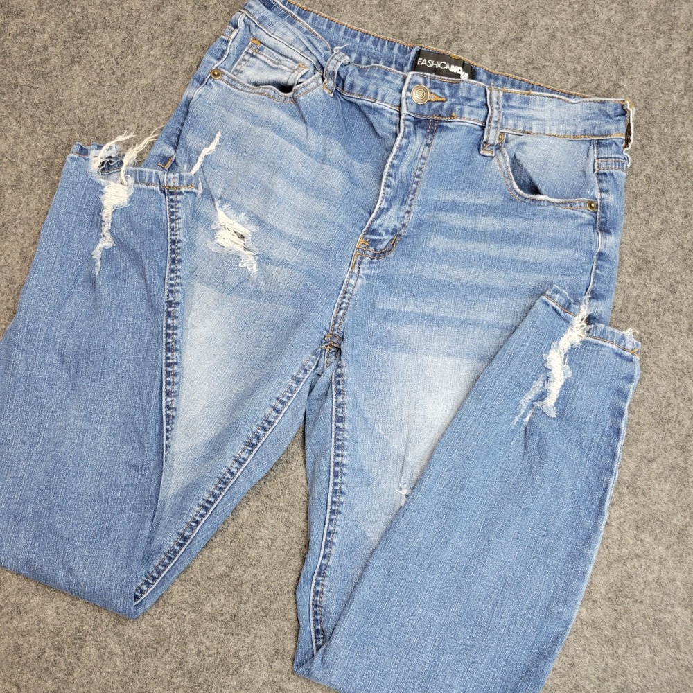 Fashion Nova Jeans Womens 11 Blue Denim Stretch Distressed Frayed Hem Y2K Street